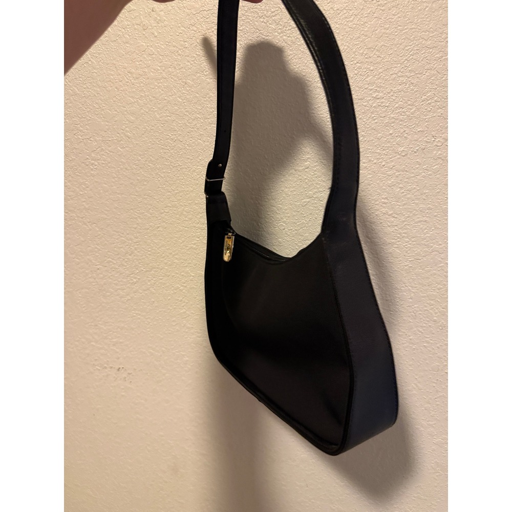 Enzo Angiolini Black Nylon Shoulder Bag Pebbled Leather Trim Baguette Purse - Picture 13 of 13